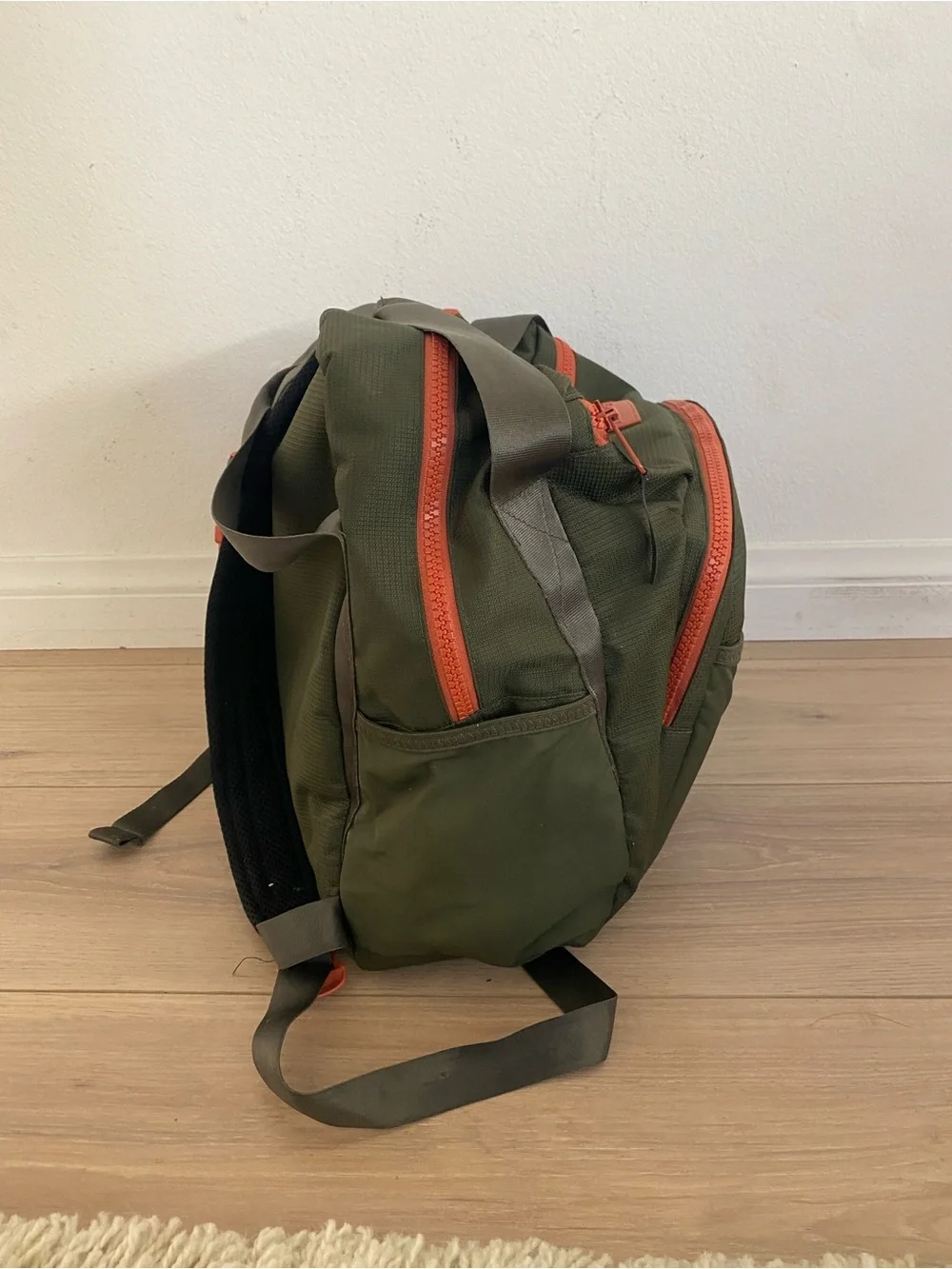 L.L. Bean Olive Green Baby Diaper Bag with Orange Zippers